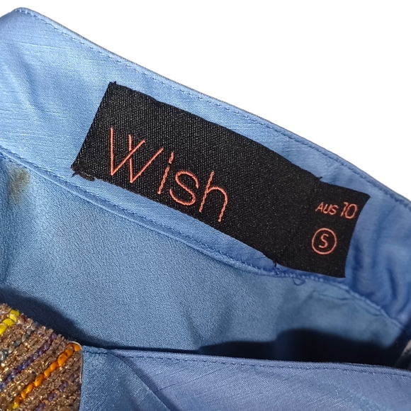 WISH Periwinkle Blue Yellow Orange Tweed Embroidered Sleeveless A-Line Dress - Picture 4 of 7